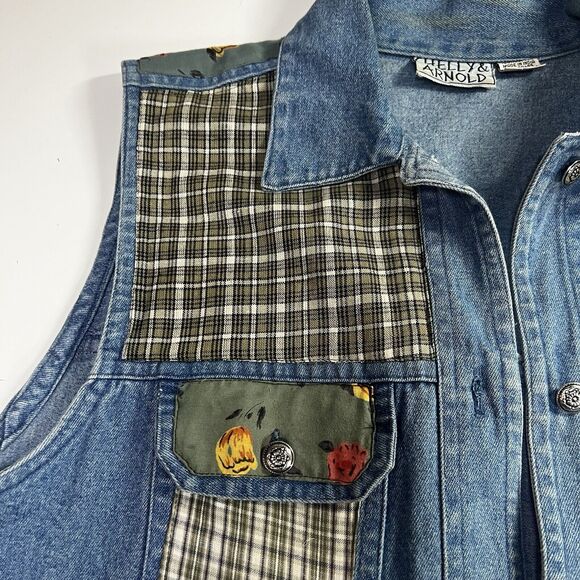 Vintage Denim Vest Quilted Patchwork Cottagecore Boho Western Festival Womens M - Picture 2 of 8